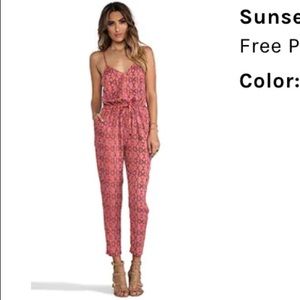 Free People Sunset Romper In Tomato Combo